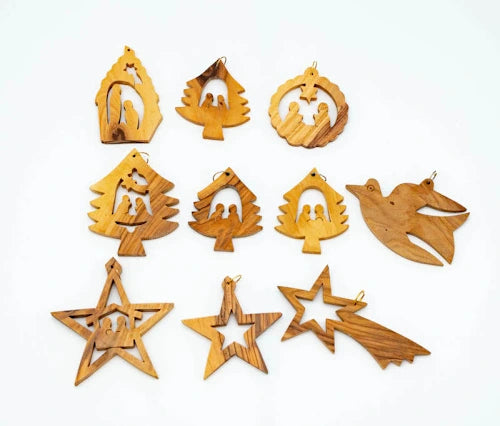 Olive Wood Christmas Ornaments and Charms